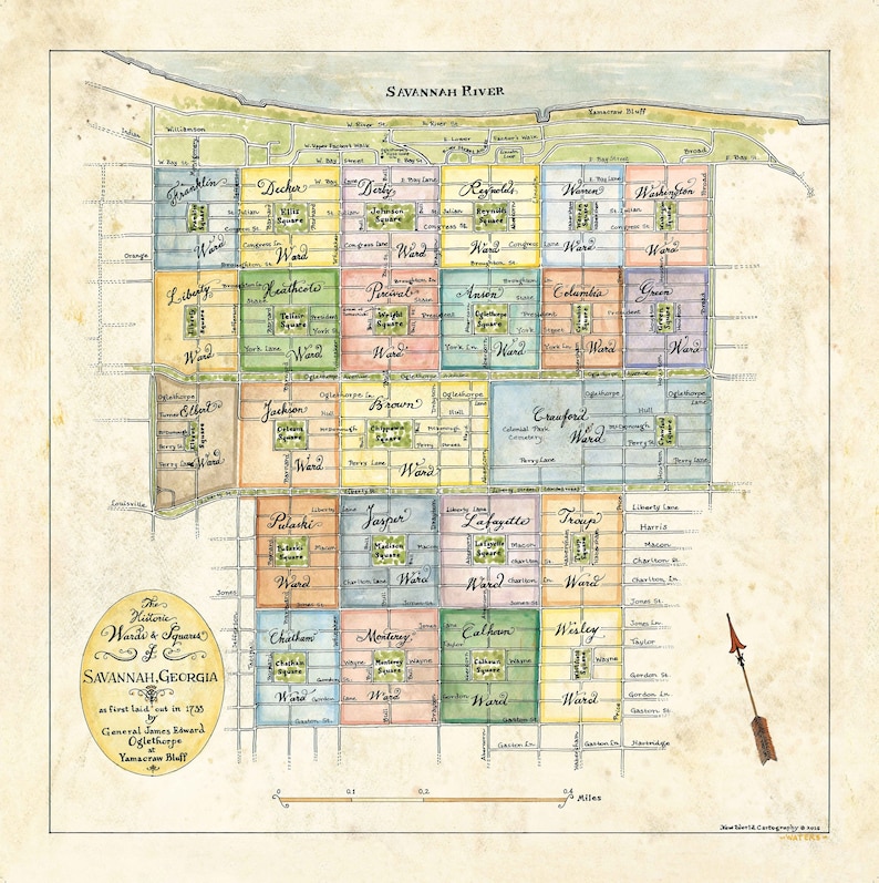 Savannah Georgia Map, Savannah Map, Historic Wards & Squares of ...