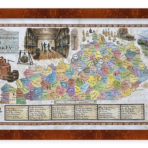 Kentucky Bourbon Map, Bourbon Trail Map, Distilleries Map, Kentucky Map, Map of Bourbon