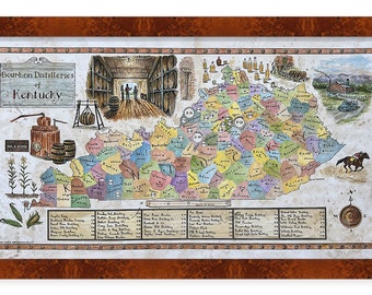 Kentucky Bourbon Map, Bourbon Trail Map, Distilleries Map, Kentucky Map, Map of Bourbon