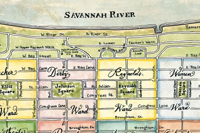 Savannah Map, Savannah Map, Historic Wards & Squares of