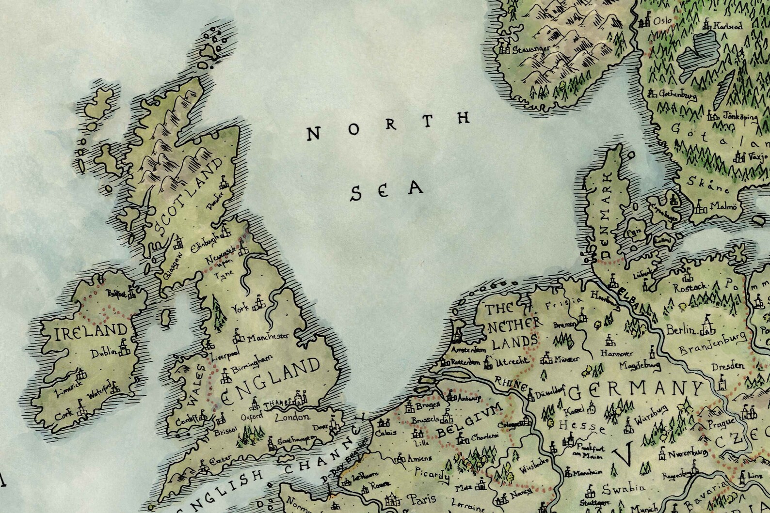 Map of Europe, Print of Europe, Collectible Custom Map Gift, Hand Drawn