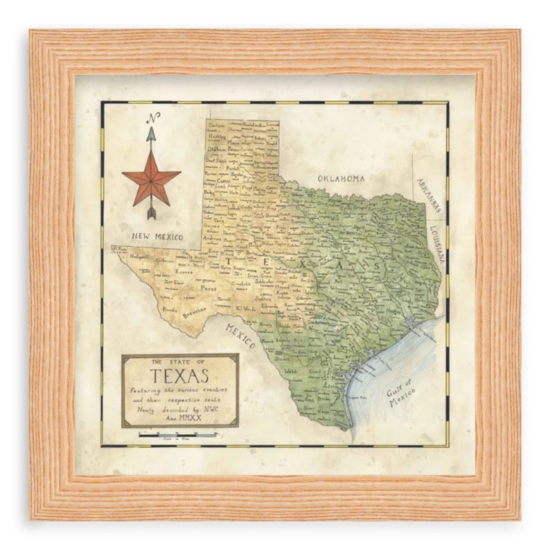 Map of Texas, Texas State Map, Texas Map Print, Texas State, Framed Map