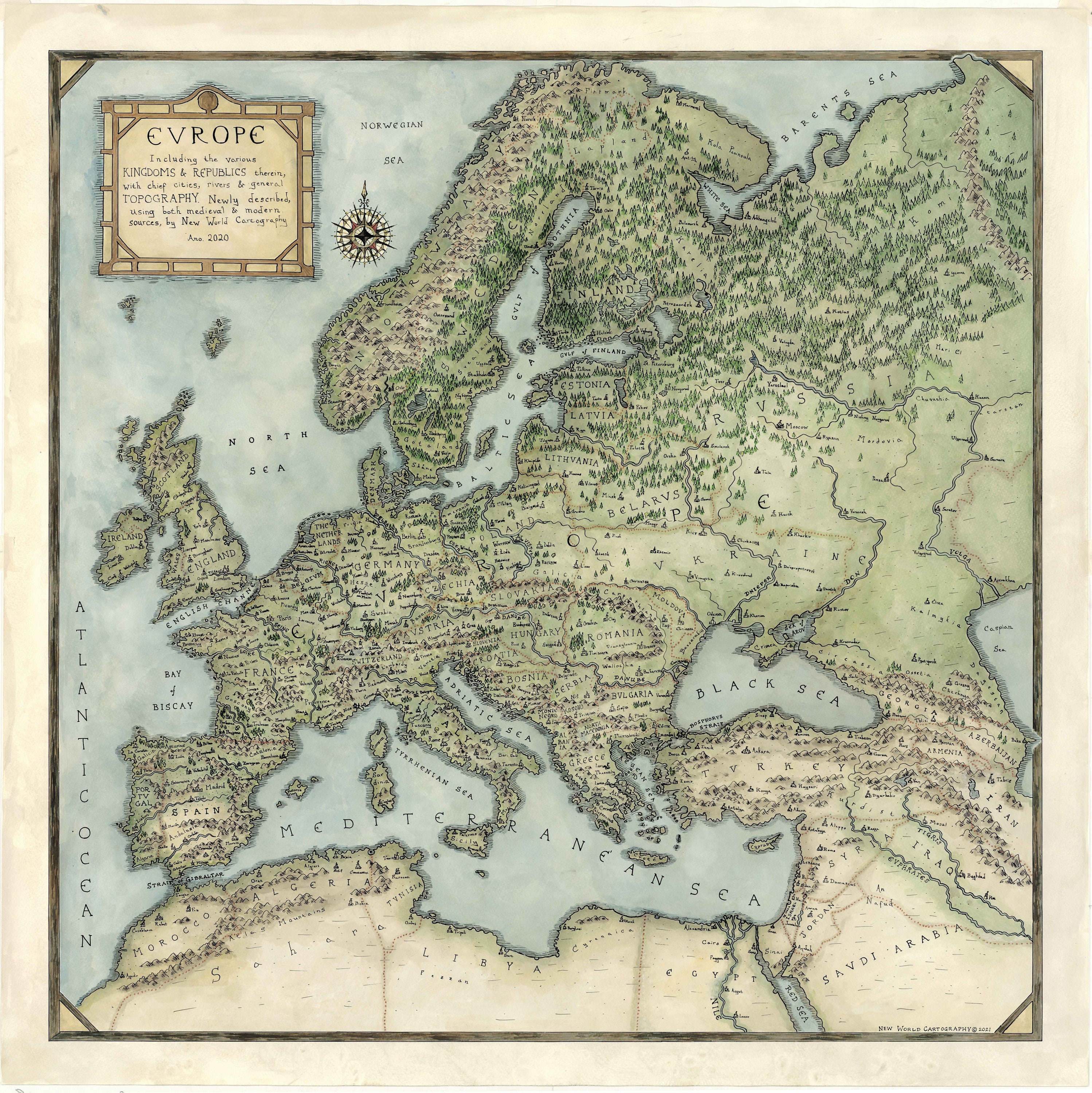 Europe Map Ebay Map of Europe, Print of Europe, Collectible Custom Map Gift, Hand Drawn ...
