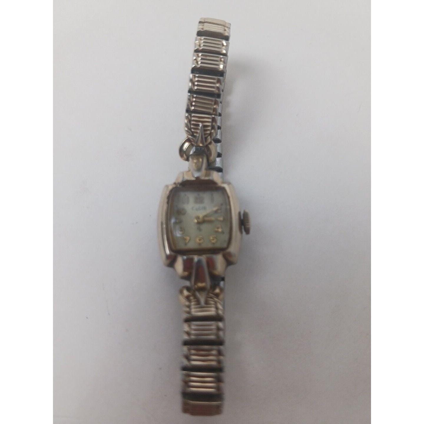 Vintage Elgin Watch Women 15mm 10k Rolled Gold Stretch Band 