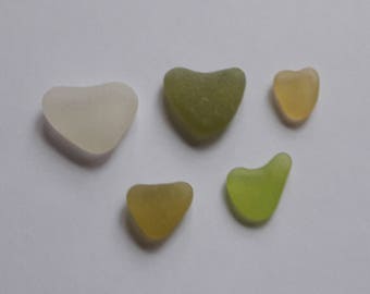 5 sea glass heart French / french sea glass
