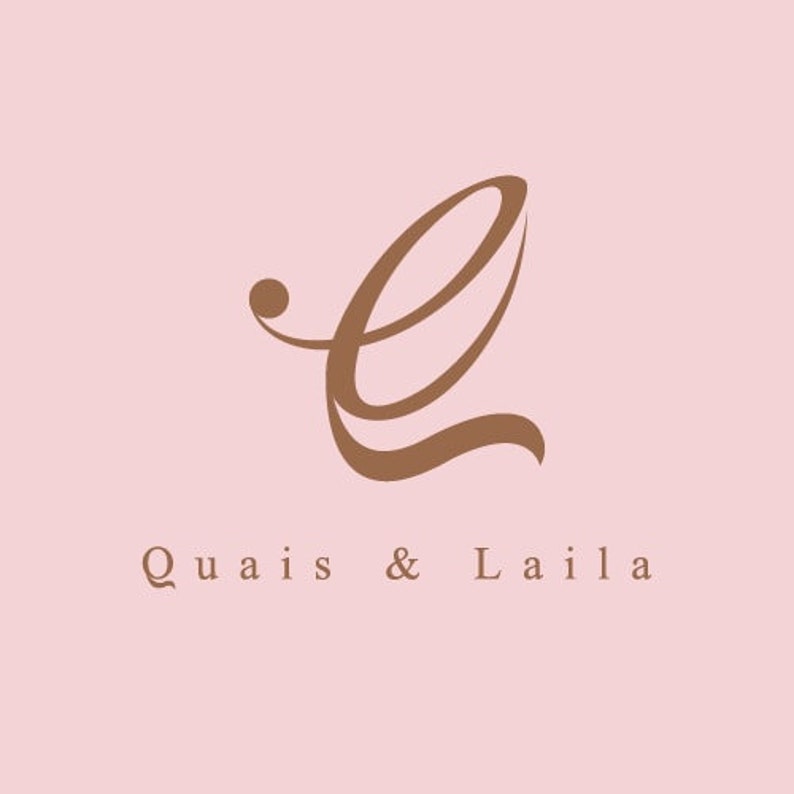 May include: A brown cursive letter "L" with a small circle above it. The text "Quais & Laila" is below the letter.