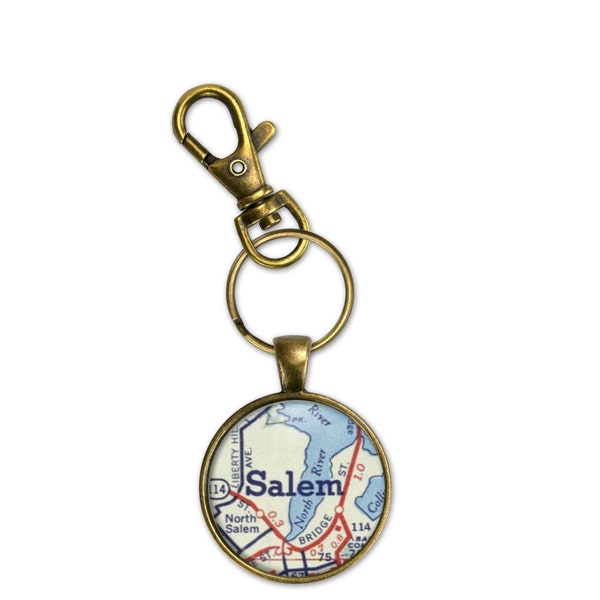 Salem Massachusetts Vintage Map Keychain or Ornament