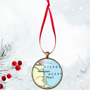 Newburyport, Plum Island Christmas Ornament, Massachusetts Map Gift, Newburyport Decor