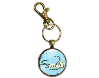 Nantucket Map Keychain, Nantucket Island Map Gift