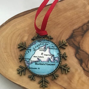 Martha&#39;s Vineyard Vintage Map Keychain, Martha’s Vineyard Map Christmas Ornament, Small Keepsake Ornament