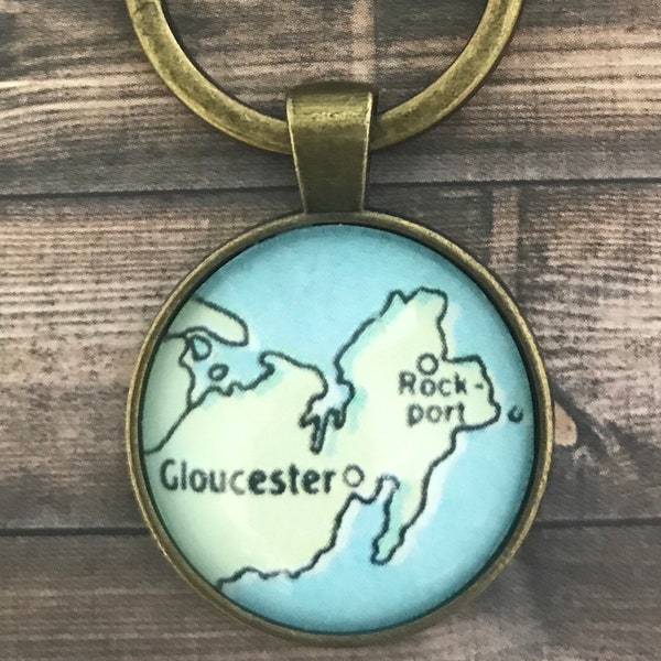 Gloucester, Rockport, Massachusetts Vintage Map Keychain