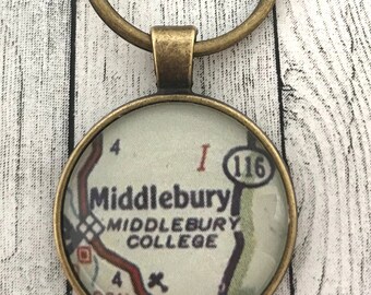 Middlebury Vermont Vintage Map Keychain, Middlebury  College Student Gift