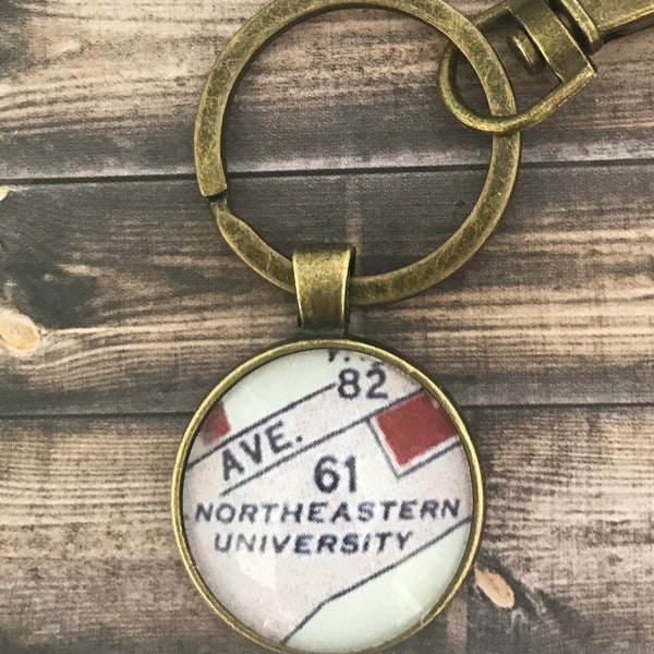 Northeastern University, Boston, Massachusetts Vintage Map Keychain, NU Graduation Gift, NEU Student Gift