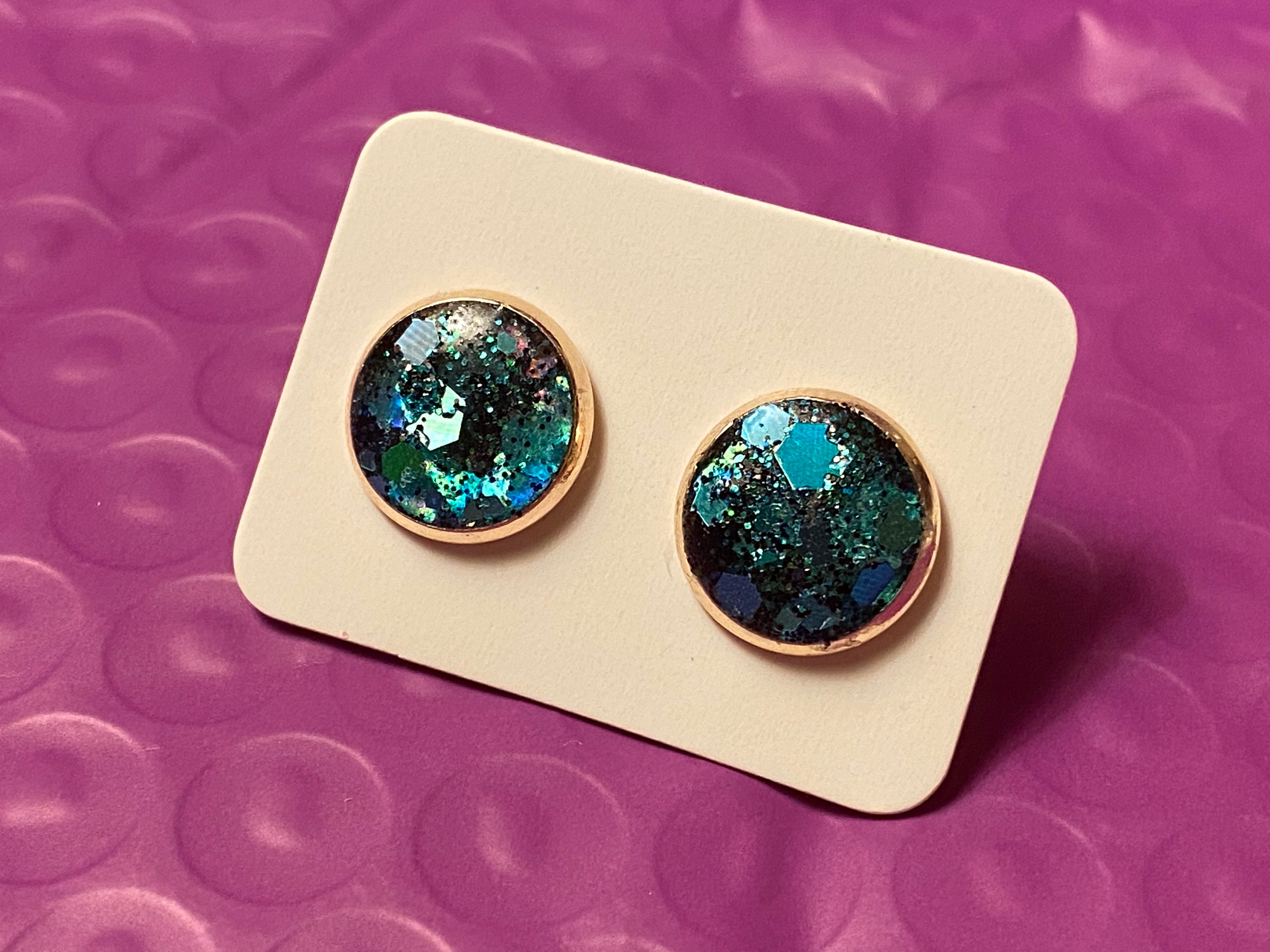 Resin glitter stud earring Etsy