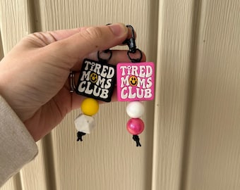 Tired Moms Club Silicone Keychain, Mom Keychain, Silicone beaded Keychain, Silicone Keychain, Beaded Keychain, Beaded Keychain with Clip