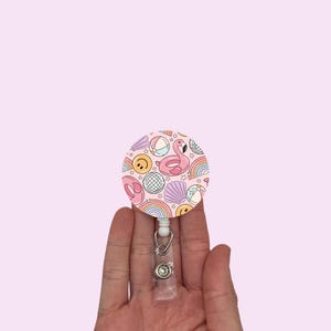 Zomer badgehaspeltopper, acryl badgehaspeltopper, verwisselbaar, verpleegkundige, RN, neutraal, badgehaspel, verpleegkunde, zomer, zomerthema