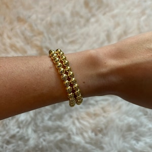 14k Gold Coated Beaded Bracelet, 6mm Gold Bracelet, Stack Bracelet, Beaded Bracelet, Gold Bracelet, Stackable, Bead Bracelet, Girl Gifts