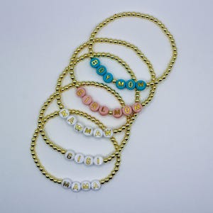 Pulseira com palavra personalizada, pulseira com letras douradas de 3 mm, pulseira com palavra personalizada, pulseira da amizade, pulseira empilhada, pulseira infantil, personalizada