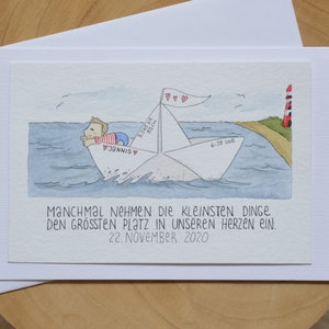 Klappkarte mit Segelboot zur Geburt