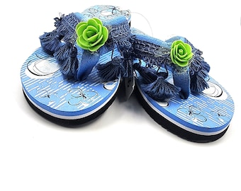 Boho Flip Flops - Blue