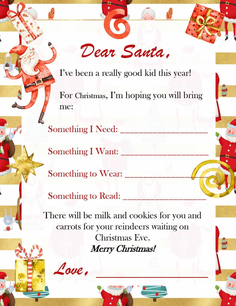 Printable Christmas Kid's Dear Santa Letter and Coloring Page Bundle INSTANT DOWNLOAD image 2