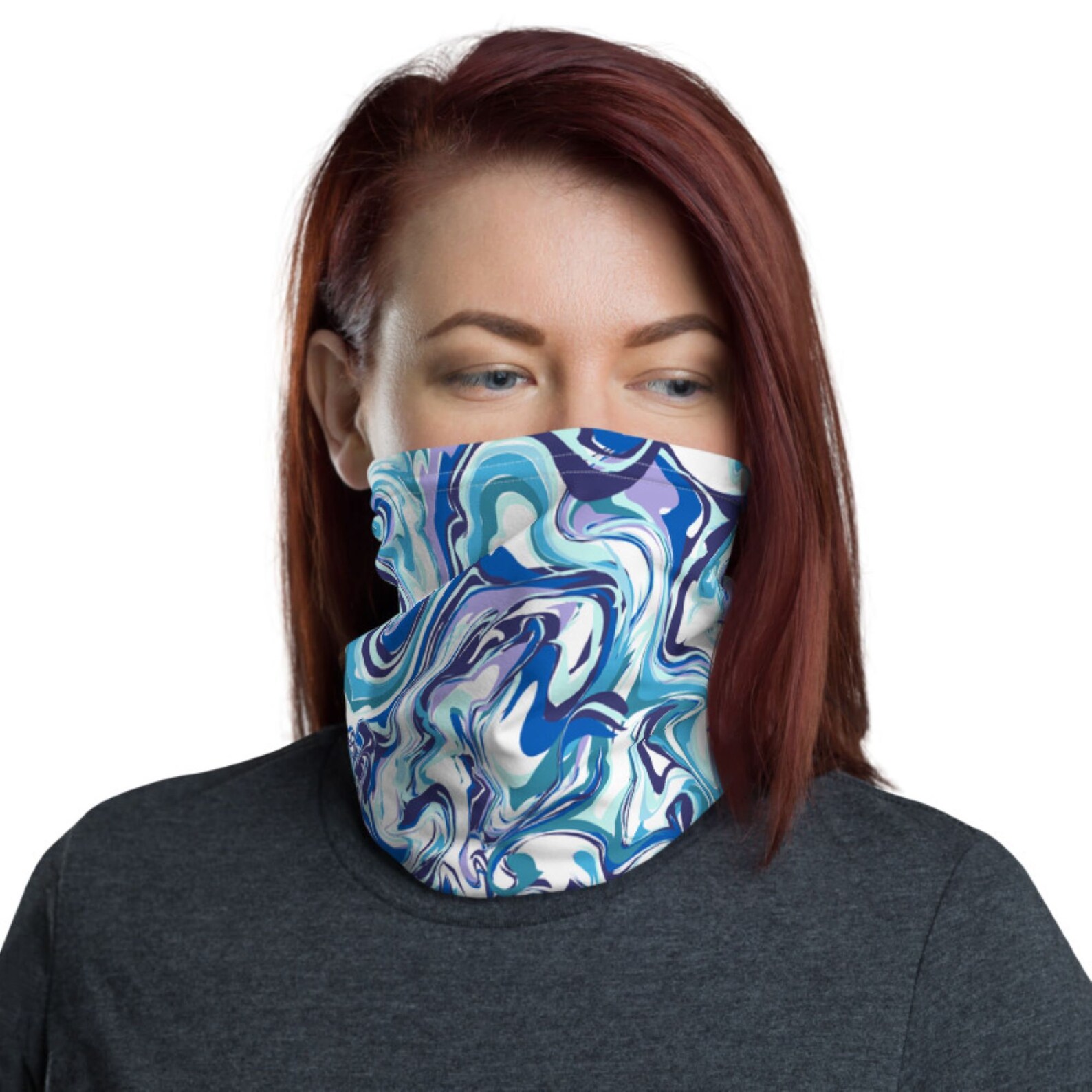 Blue and White Marbled Neck Gaiter Etsy