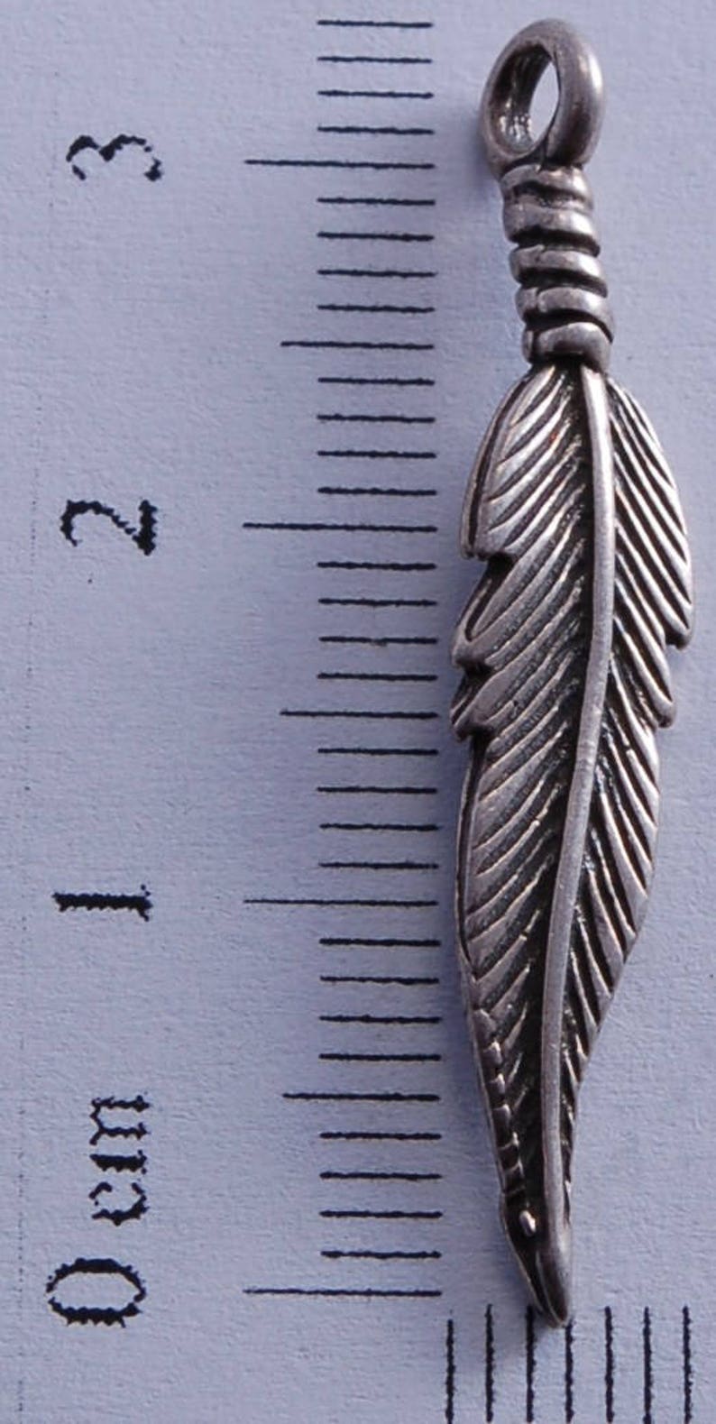 One Sterling Silver Large Double-sided Feather Charm Pendant DB2M