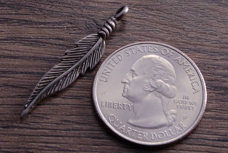 One Sterling Silver Large Double-sided Feather Charm Pendant DB2M