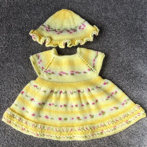 Baby Dress & Hat Yellow With Pink Flowers Size 03 Months Etsy