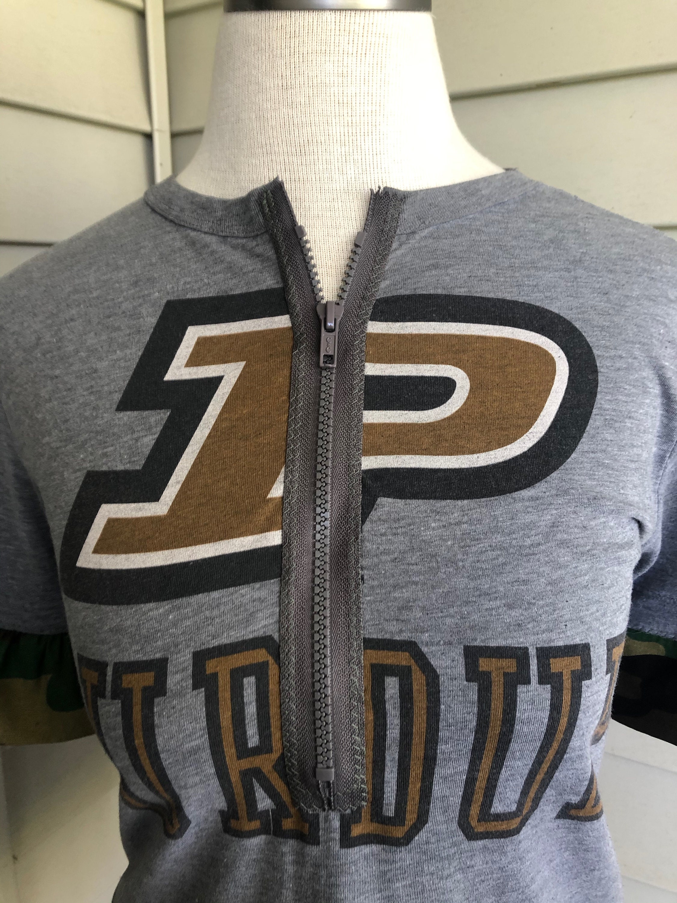 Purdue University Tee w/ Zipper Front & Camo Sleeves | Etsy