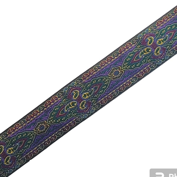 1-3/8" Jacquard Ribbon - Purple, Green & Antique Gold Woven Ribbon, Woven Trim, Jacquard Trim - Perfect for Mardi Gras - Sold BY THE YARD