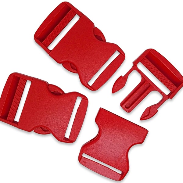 1.5-Inch Wide Red Plastic Side-Release Buckle  |  Buckle Fastener for Dog Collars, Belts, Luggage Straps, Etc.