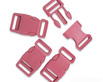 1-Inch Wide, Contoured Rose Pink Plastic Side-Release Buckle  |  Buckle Fastener for Dog Collars, Belts, Luggage Straps, Etc.