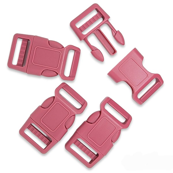 1-Inch Wide, Contoured Rose Pink Plastic Side-Release Buckle  |  Buckle Fastener for Dog Collars, Belts, Luggage Straps, Etc.