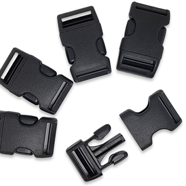 1-Inch Wide, Contoured Black Plastic Side-Release Buckle  |  Buckle Fastener for Dog Collars, Belts, Luggage Straps, Etc.