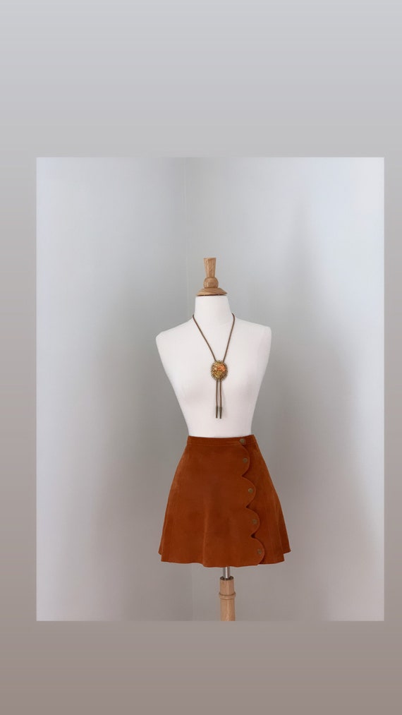 Rust Suede Mini Skirt with Brass Snaps