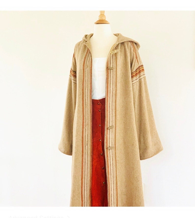 Vintage Camel Hooded Coat with Retro Stripe