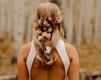 REANNA mittelgroßer Kamm | Terrakotta, blush, Eukalyptus und Burgunder Töne / Braut Blumenschmuck für Boho Hochzeit / Blumen Haarranke für Braut