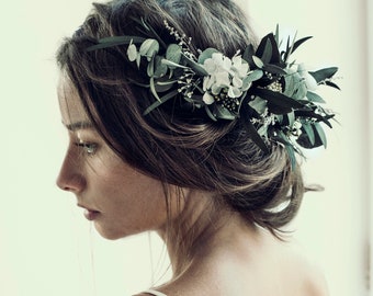 EUCALYPTUS half wreath | Greenery minimalist preserved eucalyptus half wreath / floral crown for a bride / wedding floral boho comb
