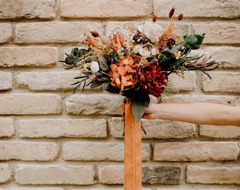 SAYATA smaller bouquet | Wild orange burgundy ivory brown wedding bouquet / Boho floral minimal bunch bride / Nice flowery bridal bohemian