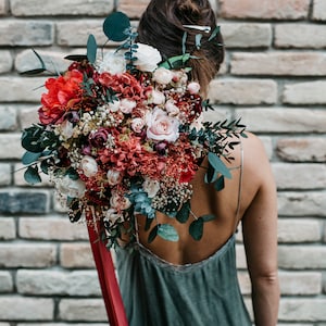 KENITRA | Burgundy white flower bouquet / Boho floral wedding greenery bunch for bride / Wild bridal bohemian with preserved eucalyptus