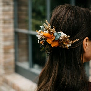 ALMA comb | Wild burnt orange olive green and mustard yellow eucalyptus comb / Bridal piece for boho wedding / Flower hair vine for bride