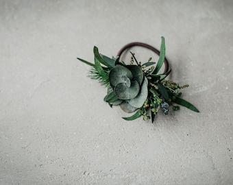 EUCALYPTUS mini hair tie | Minimal boho green preserved eucalyptus/plants ponytail holder flowers / Bohemian girl floral hair piece