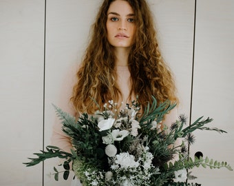 GREENERY | Wedding minimalist flower bouquet / Boho floral greenery bunch for bride / Bridal bohemian wild bouquet with preserved eucalyptus