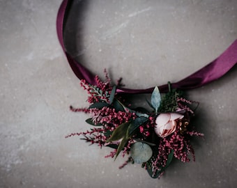 MABELLE corsage | Burgundy bracelet for brides and bridesmaids for a boho wedding / Flower bridal handband with preserved artificial plants