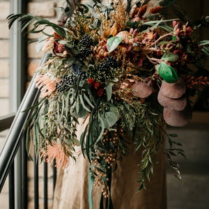 SHERIDIN bouquet Dark greenery, burgundy, dark blue, rust/browns, cream tones / Boho floral minimal bridal bunch bride / Bohemian wedding image 9