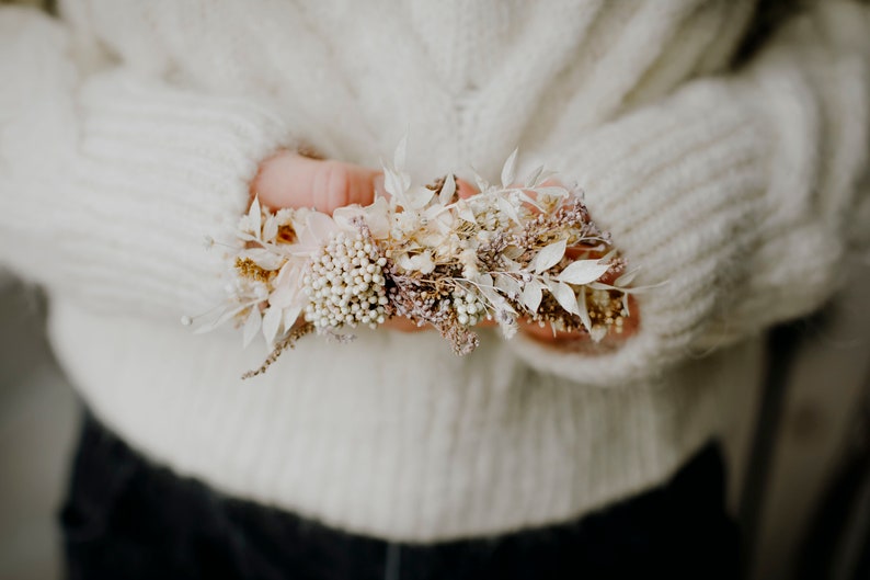 AYLA comb Soft pink-peach/beige/ivory tones with preserved plants and flowers / Bridal piece boho wedding / Bride bridesmaids hair vine image 3