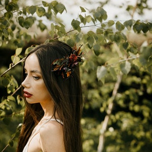 HAYLANA comb Dark burgundy red plum burnt orange black tones with preserved eucalyptus / Bridal piece boho wedding / Bride or bridesmaids zdjęcie 7