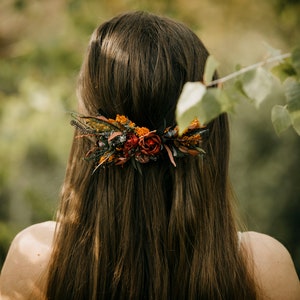 HAYLANA comb Dark burgundy red plum burnt orange black tones with preserved eucalyptus / Bridal piece boho wedding / Bride or bridesmaids zdjęcie 2