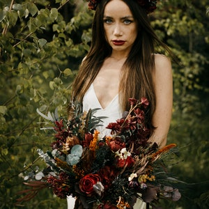 HAYLANA bouquet Dark burgundy red plum burnt orange black tones / Boho minimal bunch for bride / bridal bohemian wedding bouquet image 7